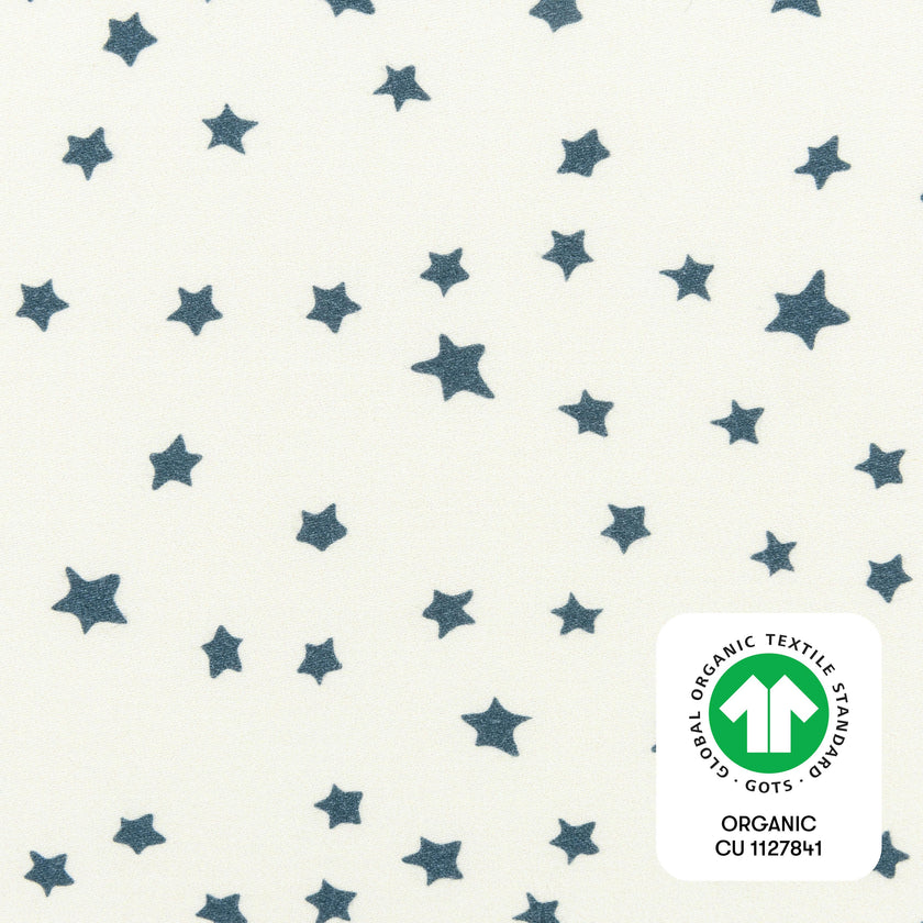 Mini Crib Sheet in GOTS Certified Organic Brushed Cotton in Ivory with Navy Stars