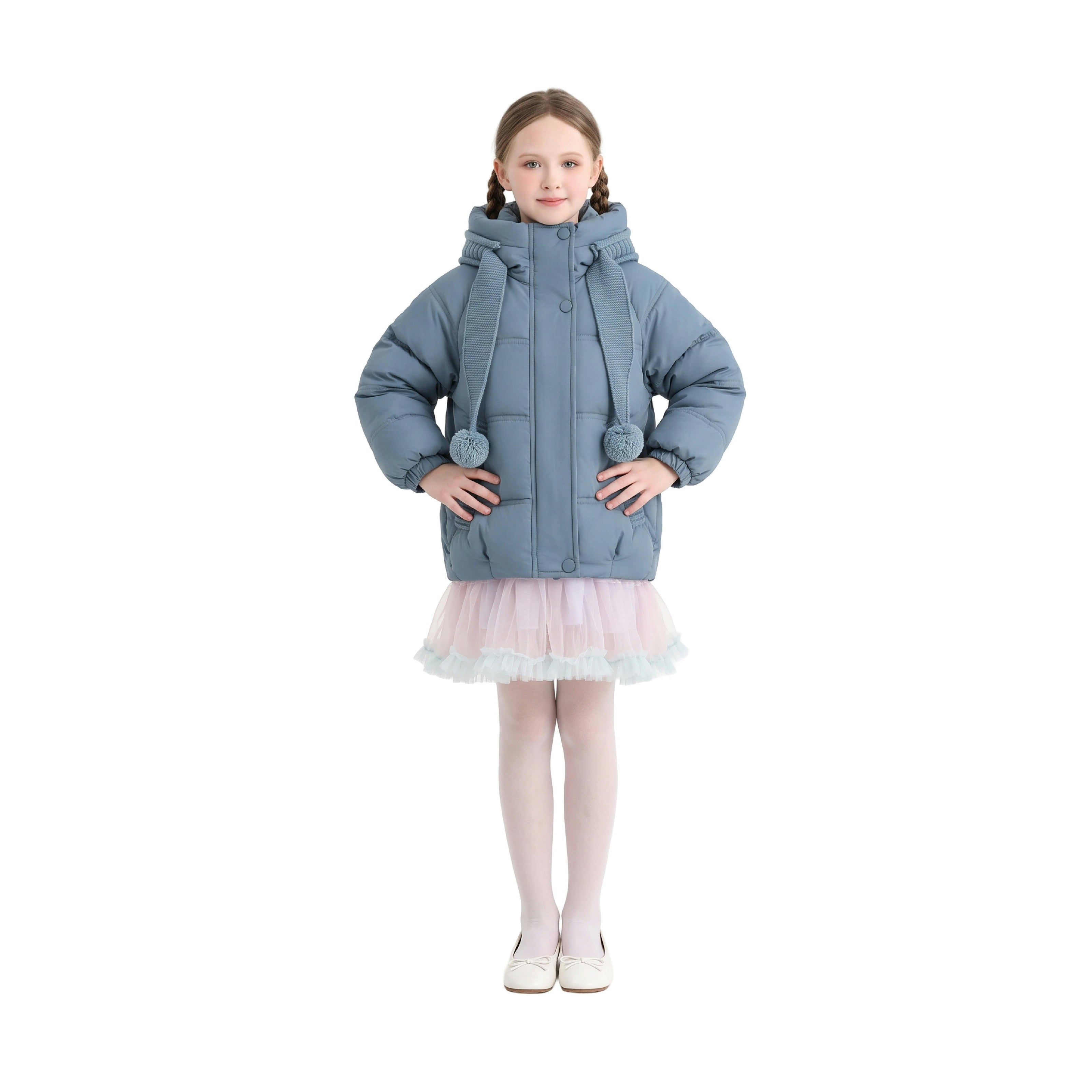 Blue Pom-Pom Puffer Jacket