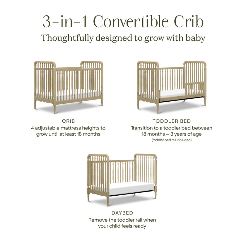 Liberty 3-in-1 Convertible Spindle Crib w/Toddler Bed Conversion Kit in Washed Pine