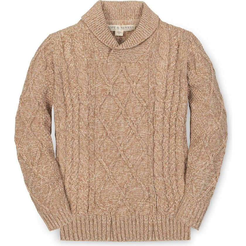 Organic Long Sleeve Shawl Collar Cable Sweater, Beige