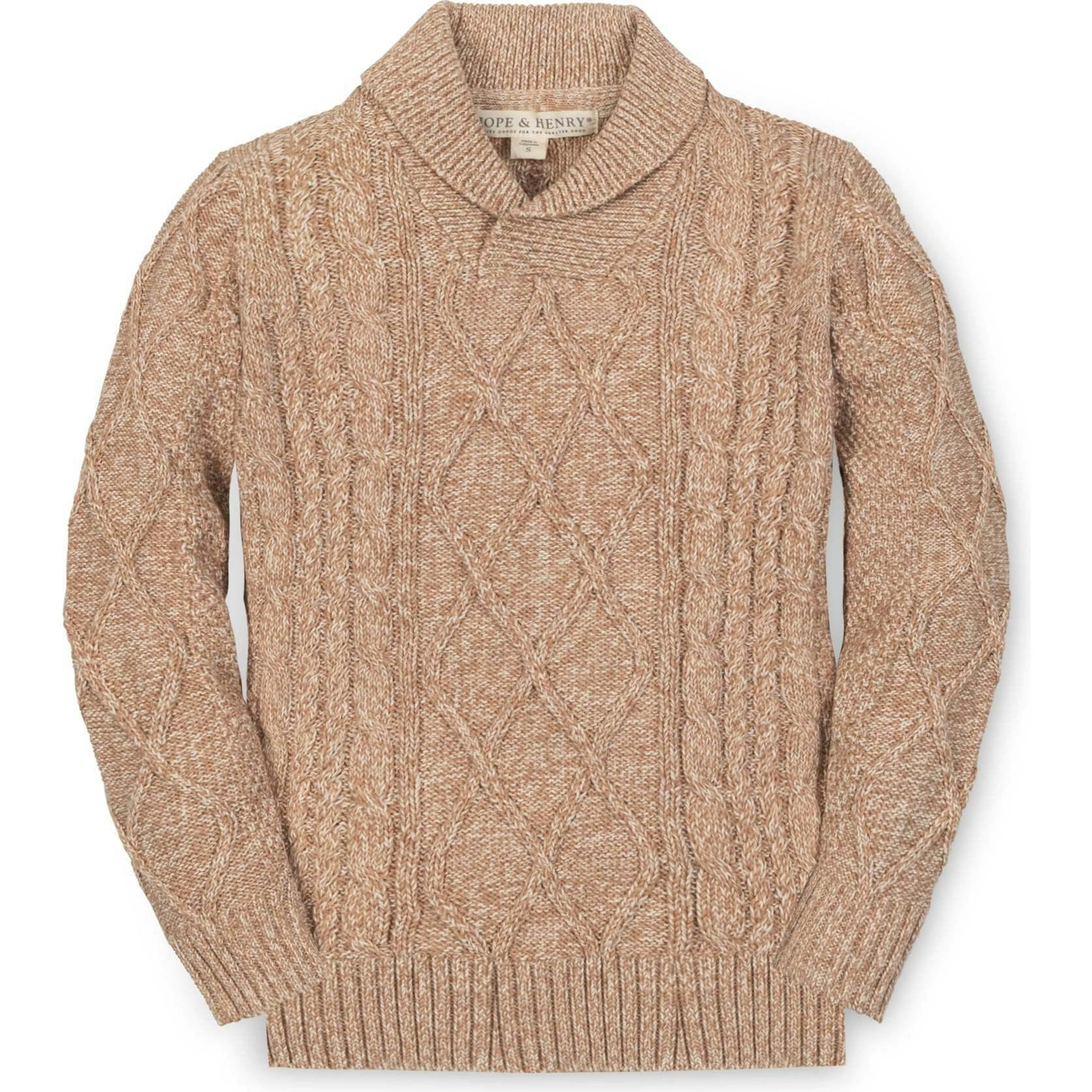 Organic Long Sleeve Shawl Collar Cable Sweater, Beige