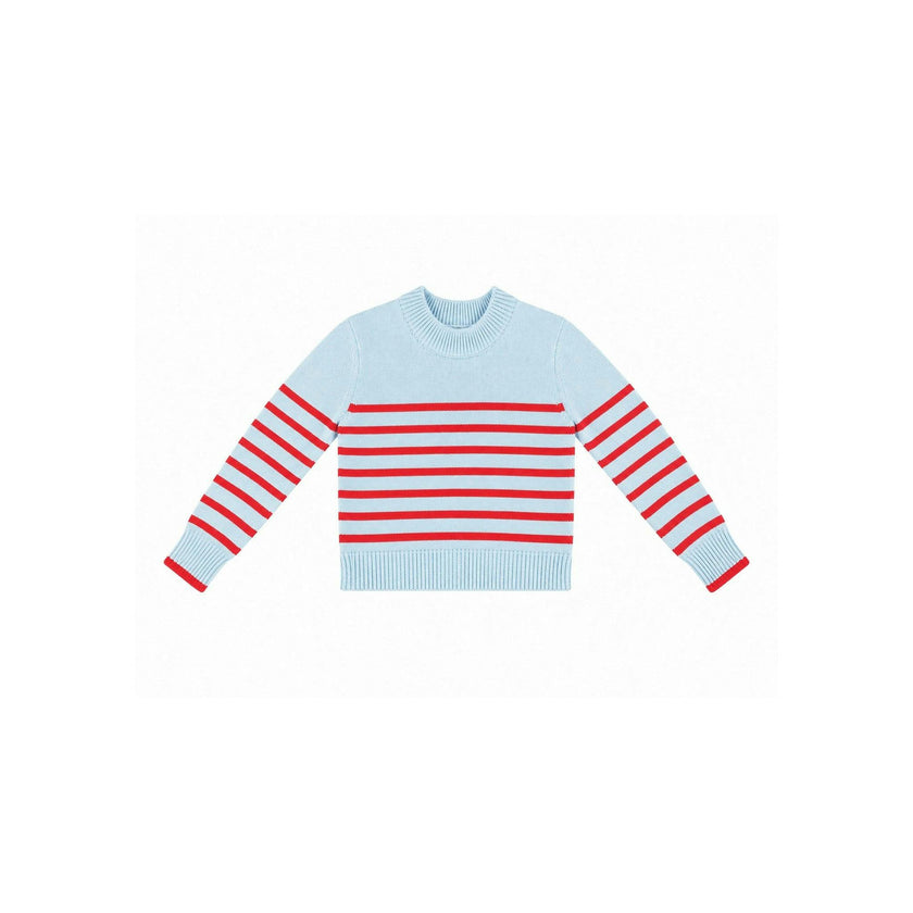 Light Blue Berry Striped Cotton Sweater