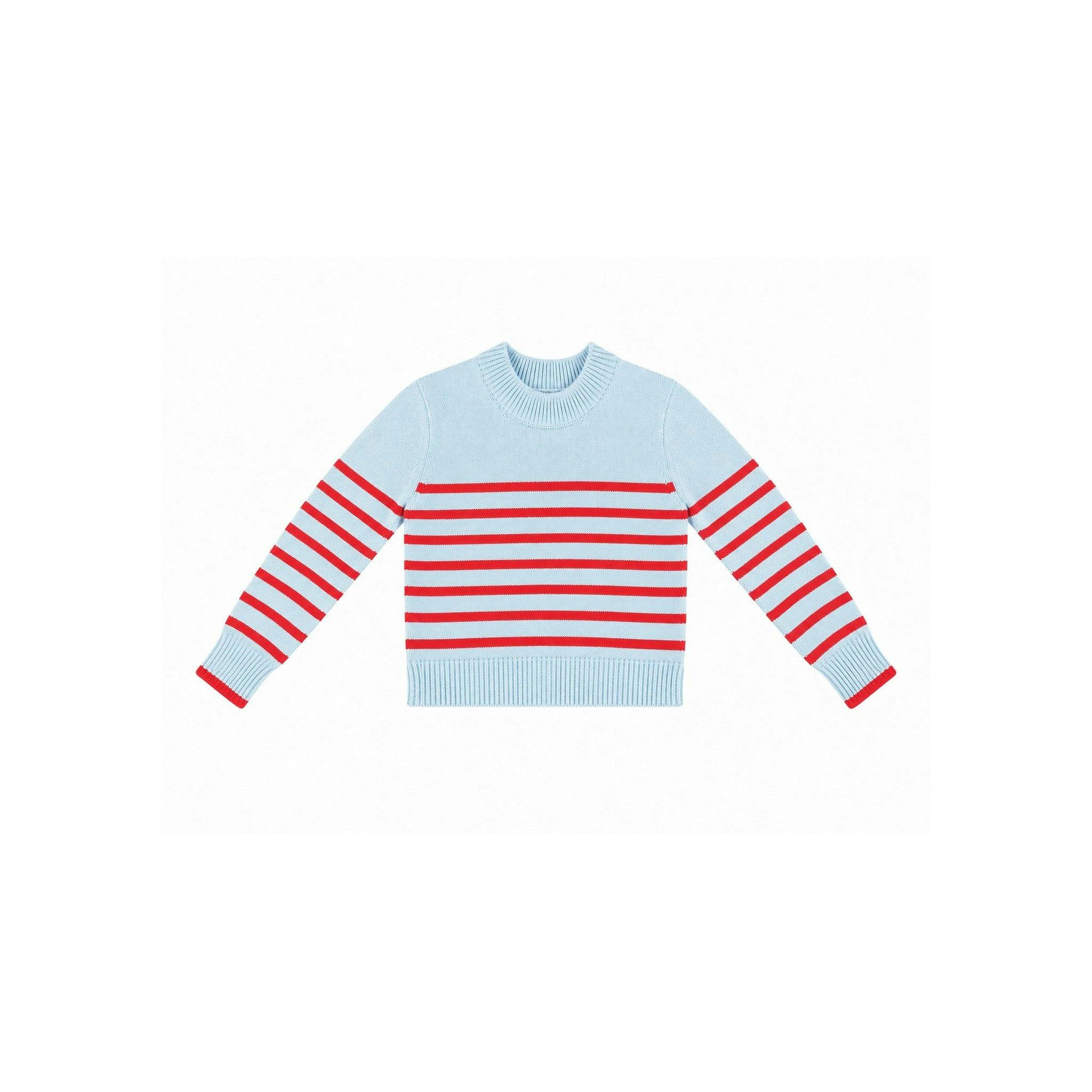 Light Blue Berry Striped Cotton Sweater