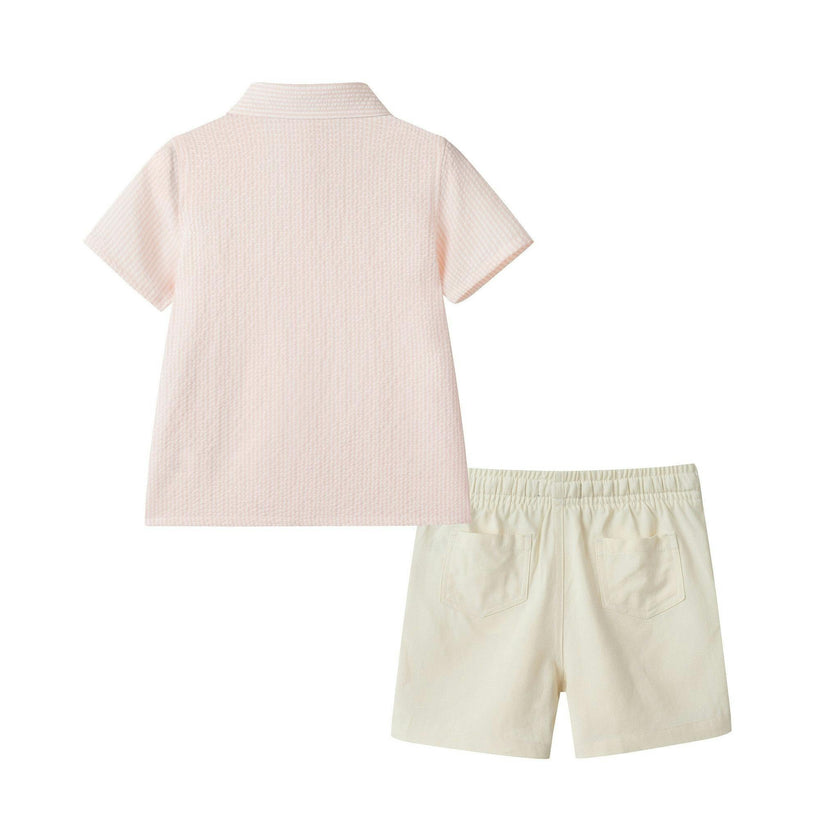 Boys Puckered Buttondown & Shorts Set | Coral Breeze