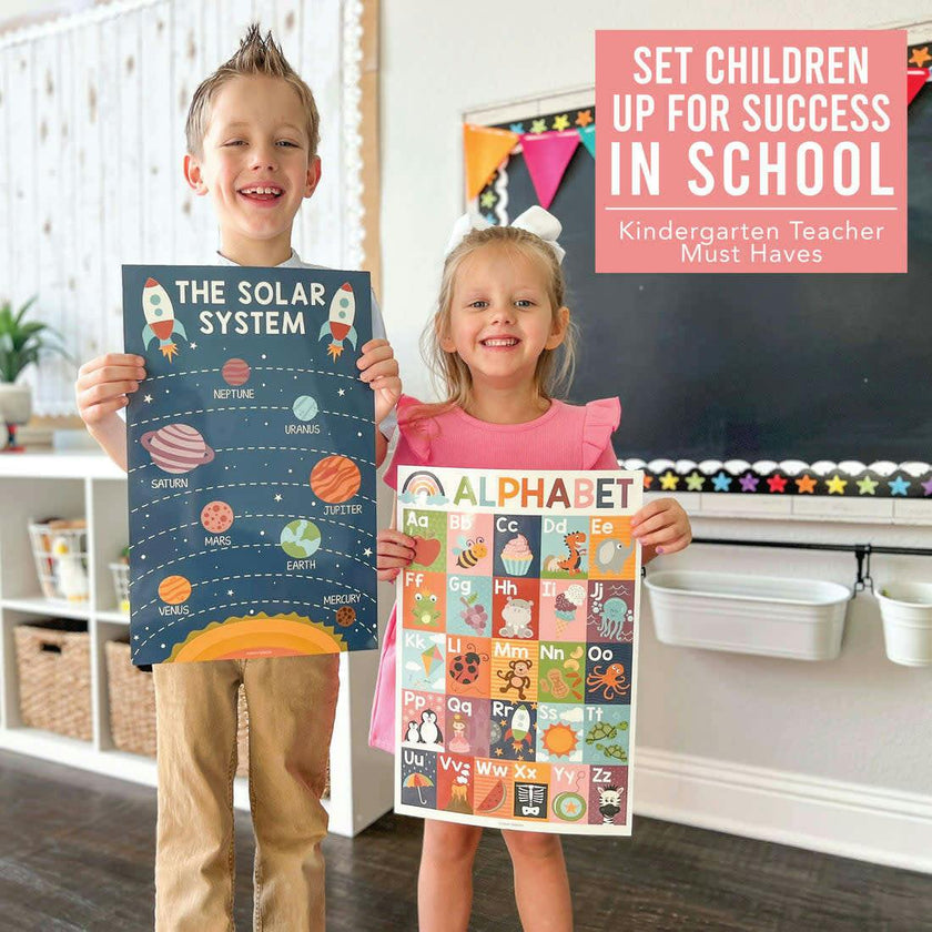 16-Piece Laminated Boho Rainbow Prek & Kindergarten Posters & 8-Piece Calming Corner Posters