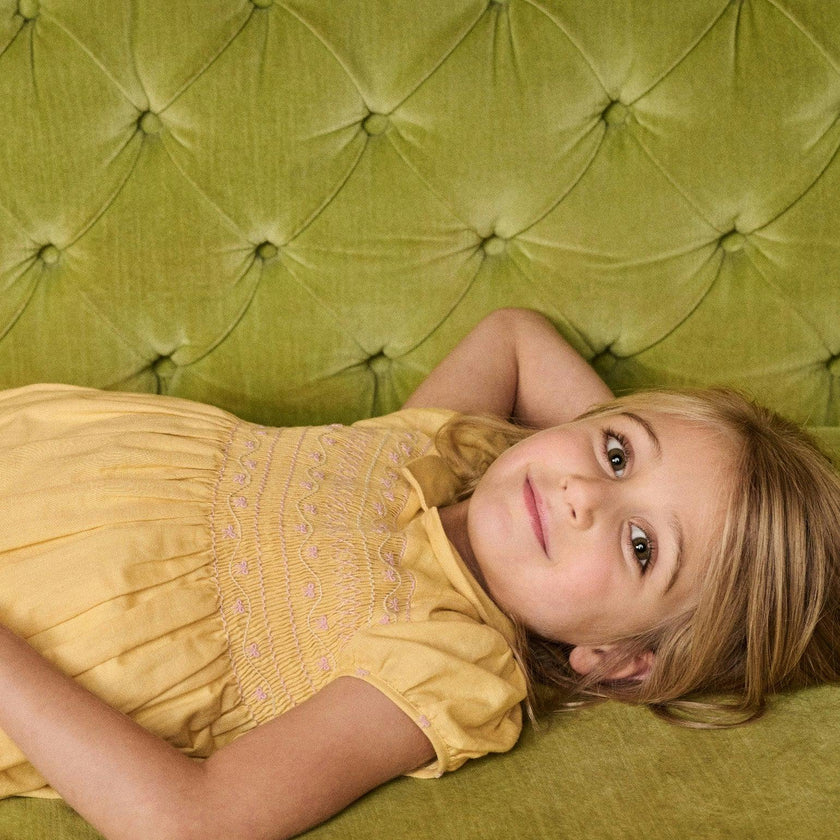 Nicky Hilton x La Coqueta Lemon Dolly Girl Hand-Smocked Dress