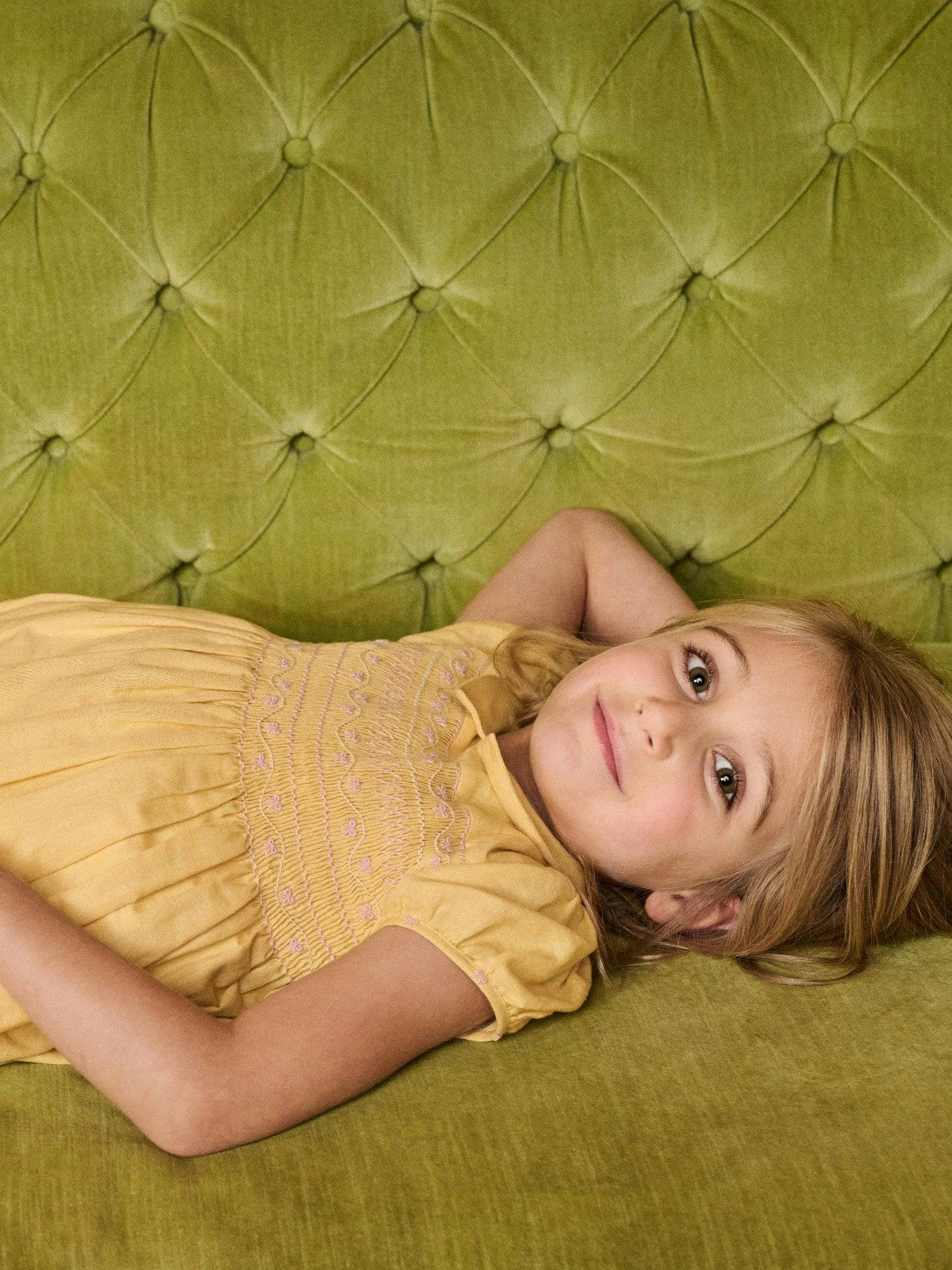 Nicky Hilton x La Coqueta Lemon Dolly Girl Hand-Smocked Dress