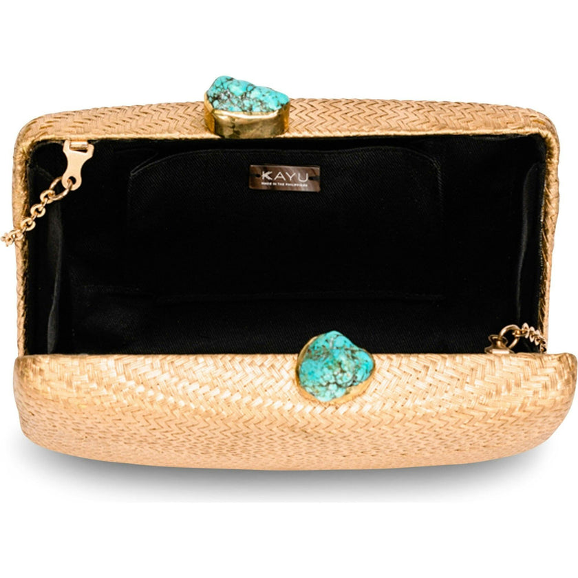 Women's Jen Straw Turquoise Stone Clutch Bag