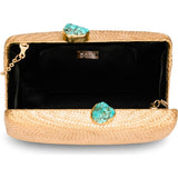 Women's Jen Straw Turquoise Stone Clutch Bag
