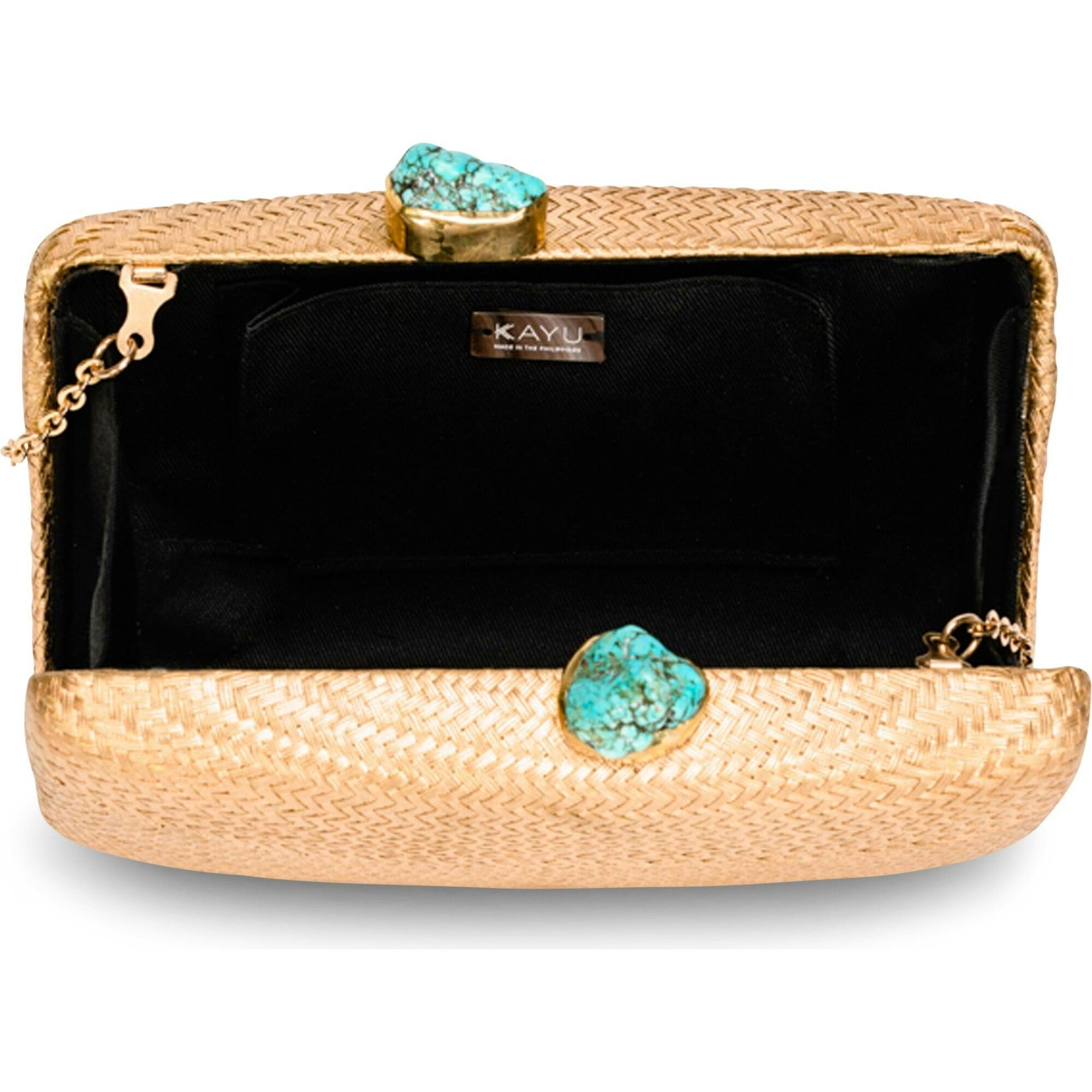 Women's Jen Straw Turquoise Stone Clutch Bag
