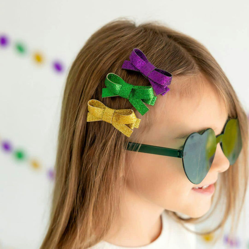 Mardi Gras Bow Clip Set
