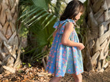 Loblolly Dress in Blue with Pink Bougainvillea