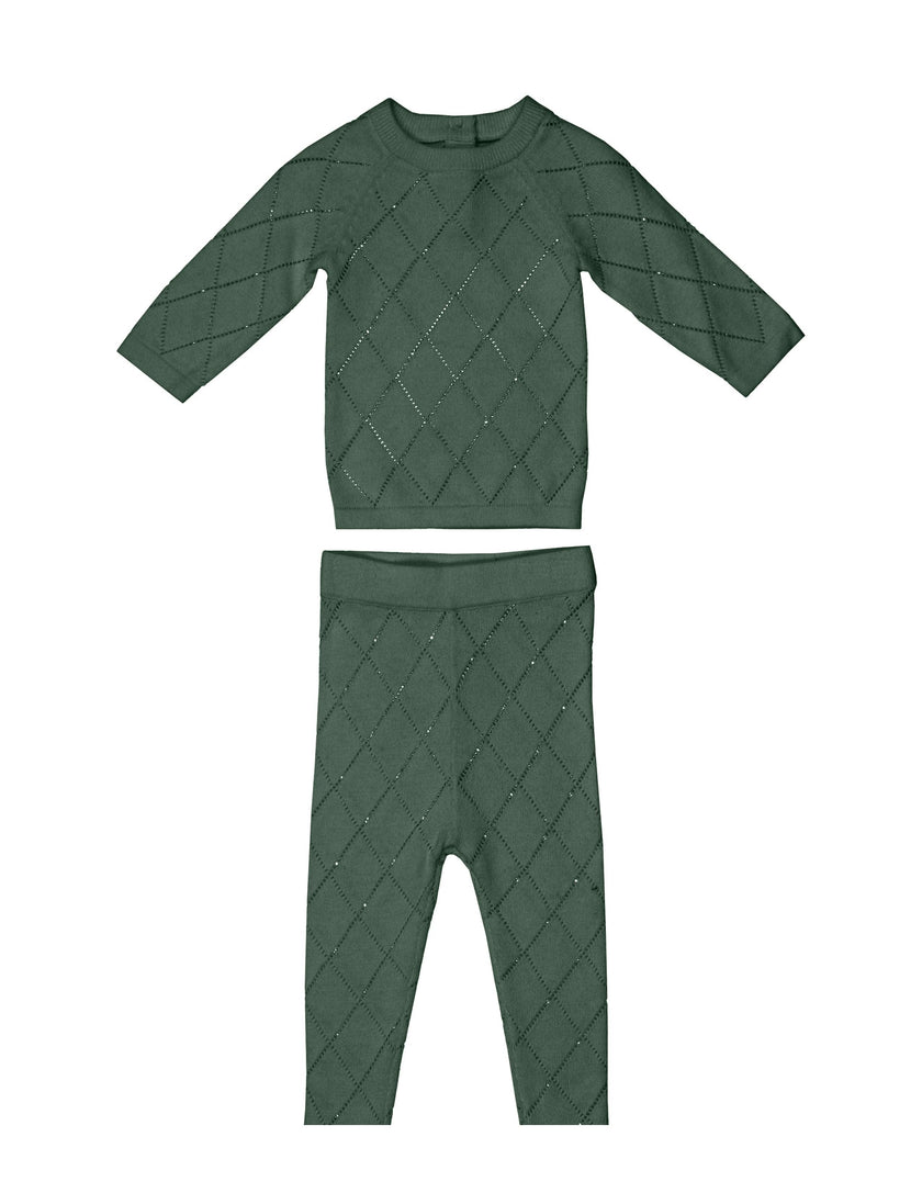 Diamond Pointelle Long Sleeve Top & Pant 2-Piece Set
