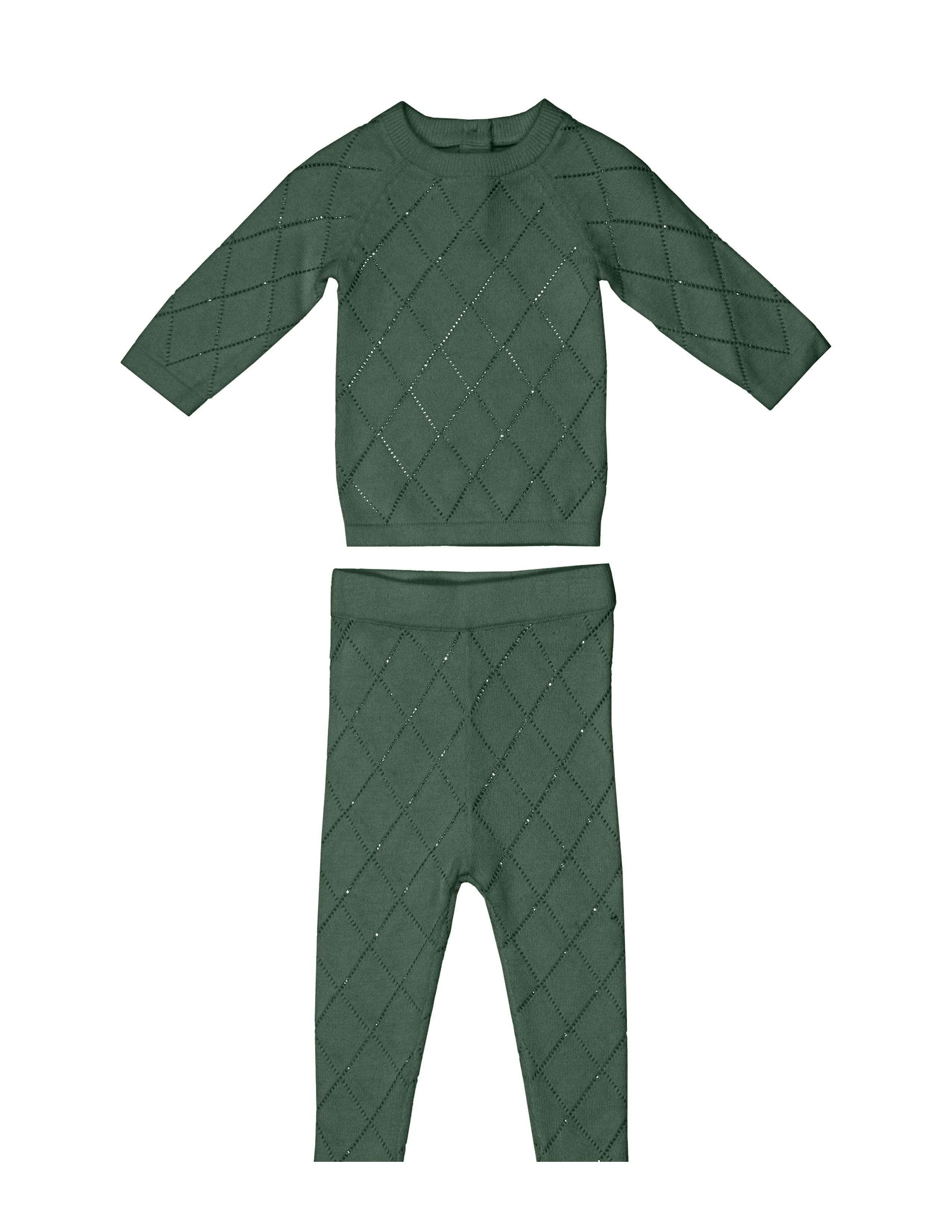 Diamond Pointelle Long Sleeve Top & Pant 2-Piece Set