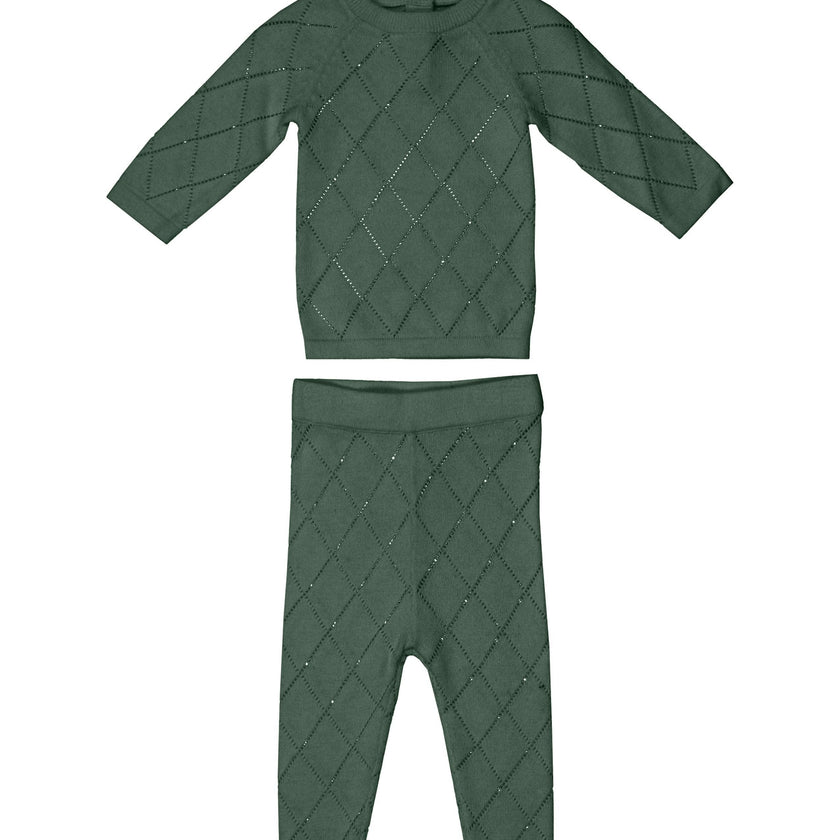 Diamond Pointelle Long Sleeve Top & Pant 2-Piece Set