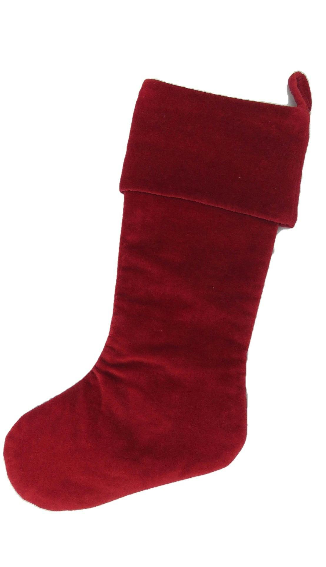 Classic Garnet Red Velvet Handmade Christmas Stocking- 20
