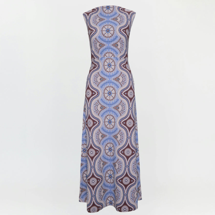 The Sloane Dress - Brown Cobalt Medallion