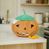Handcrafted - Pumpkin Face Basket - Rattan Wicker