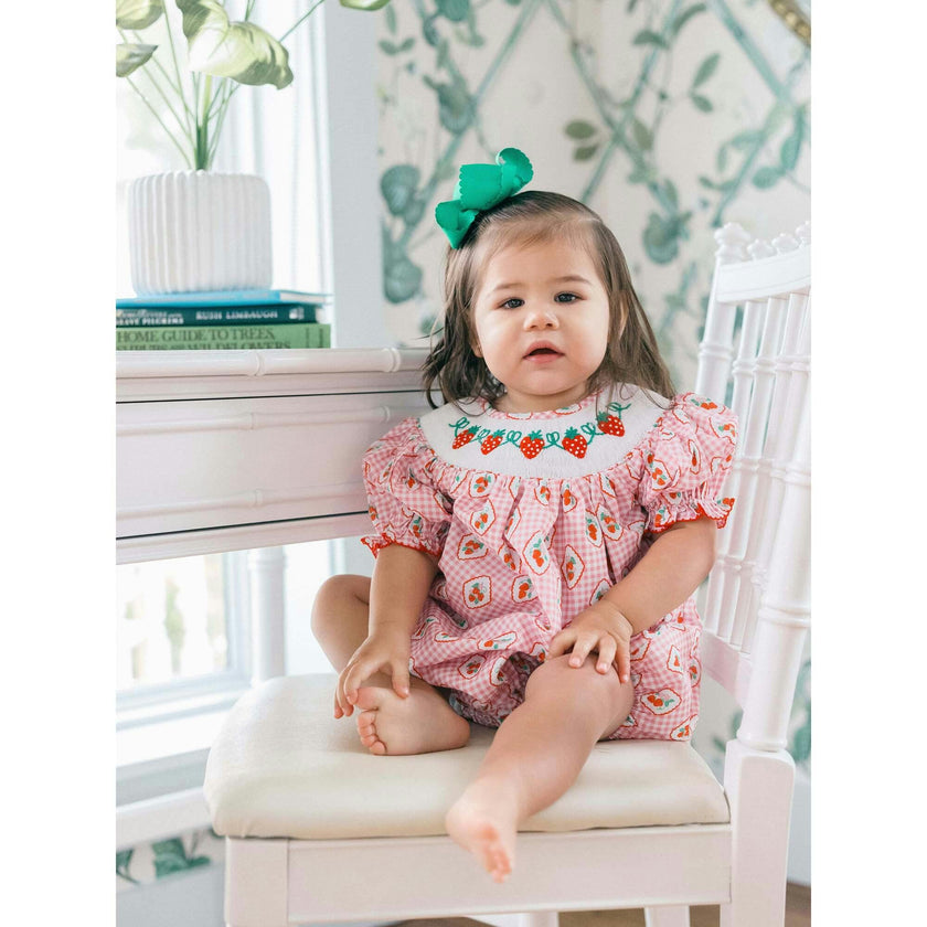 Checkered Strawberry Smocked Bubble