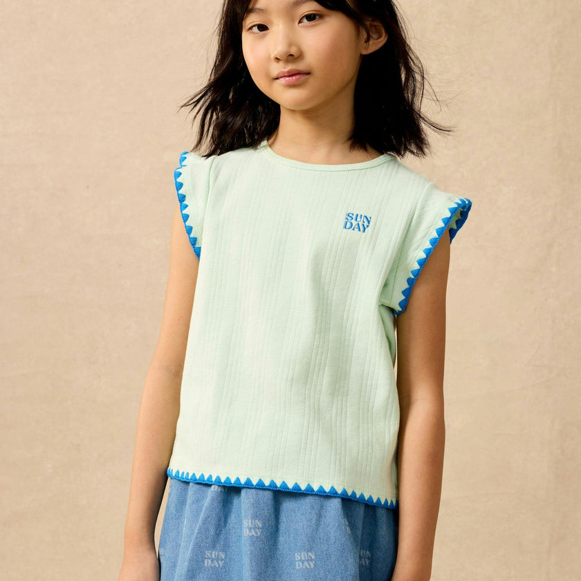 Organic Flutter Top in Frosty Jade