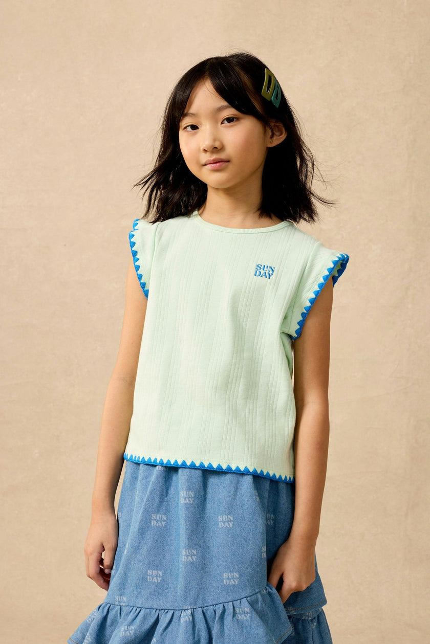 Organic Flutter Top in Frosty Jade