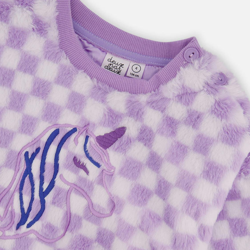 Faux Fur Top Lilac and White Tiles