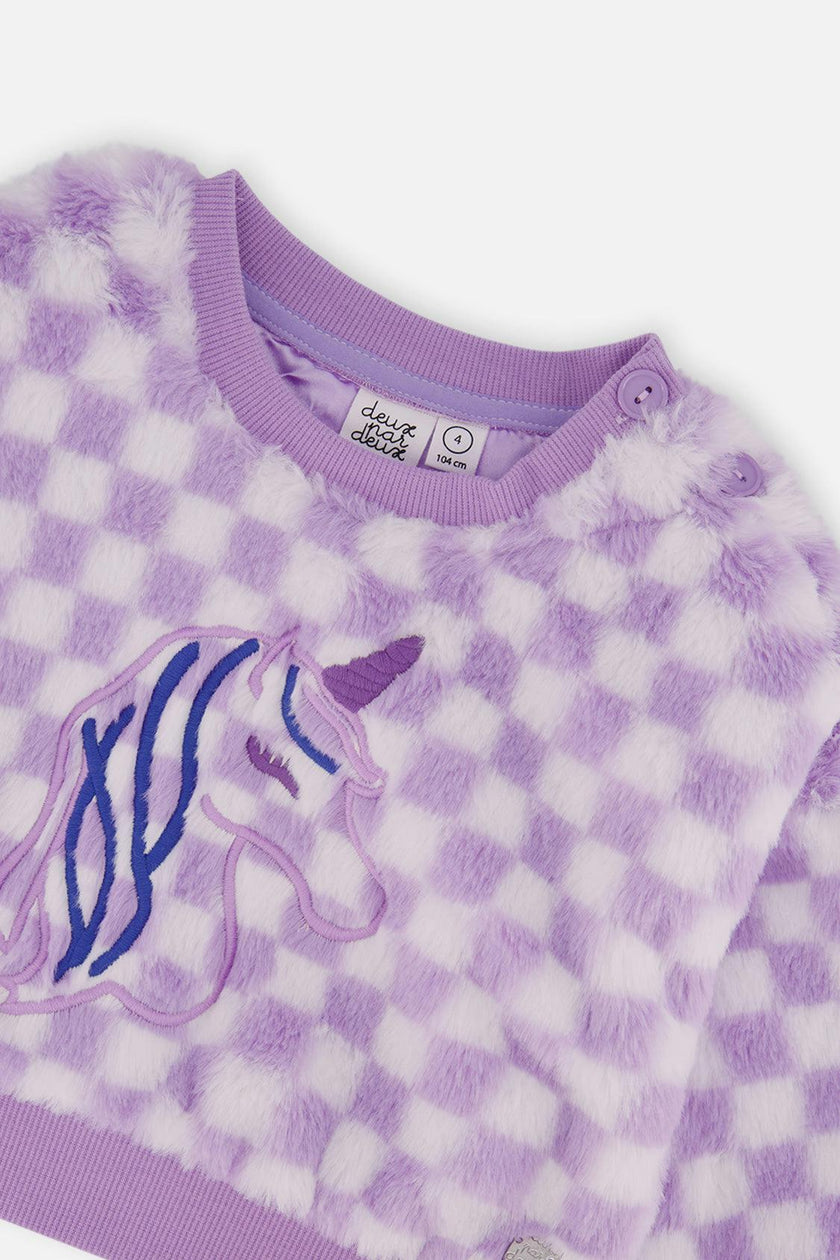 Faux Fur Top Lilac and White Tiles