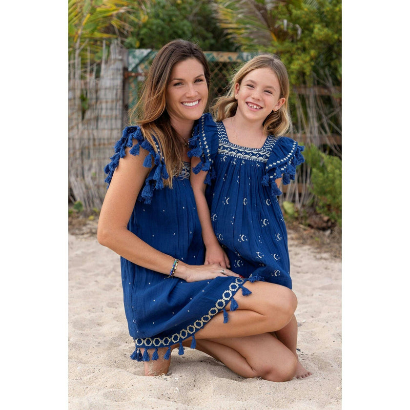 Serena Girls Tassel Dress Galaxy Embroidery, Blue