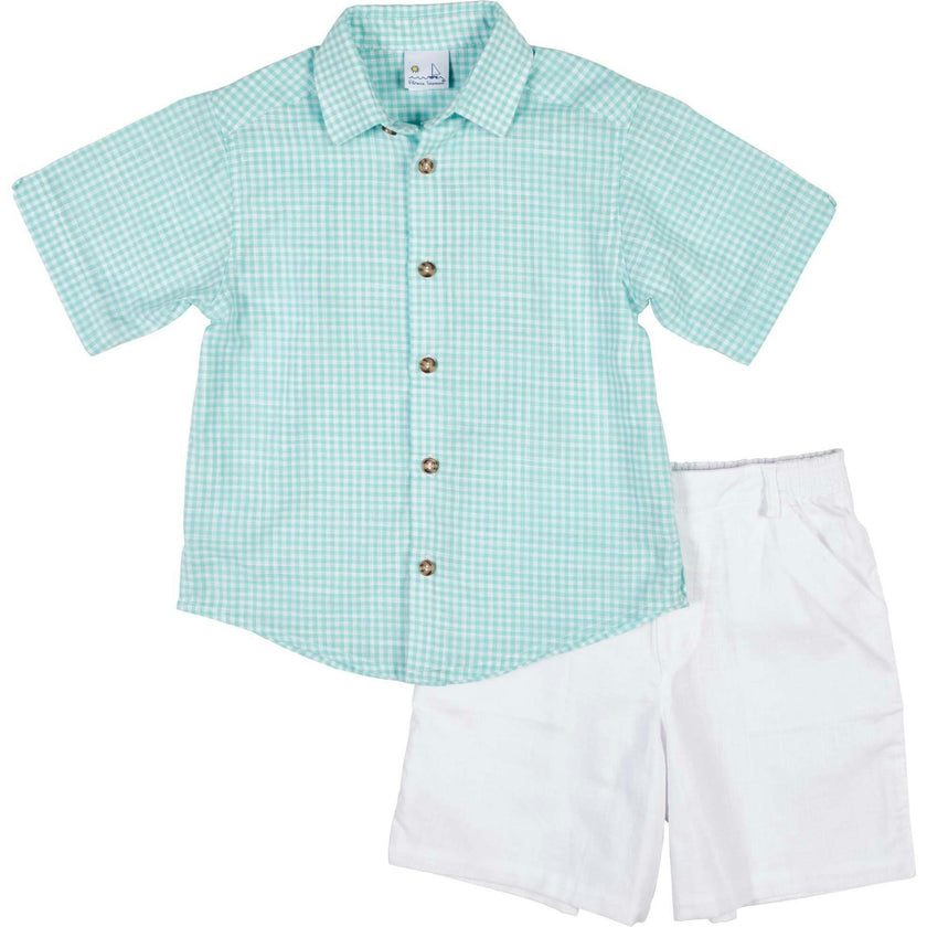 Gingham Linen Look Camp Shirt