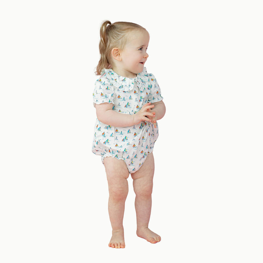 Ruffle Trim Baby Bubble in Sailboats