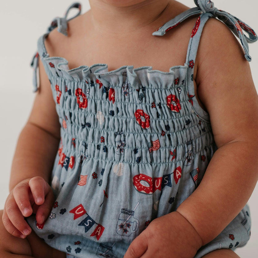 Baby Girl Tie-Smocked Bodysuit in American Cowgirl