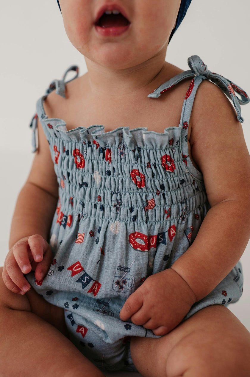 Baby Girl Tie-Smocked Bodysuit in American Cowgirl