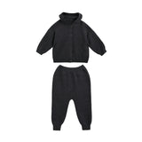 Gray Beige Cotton Knit Hoodie Set