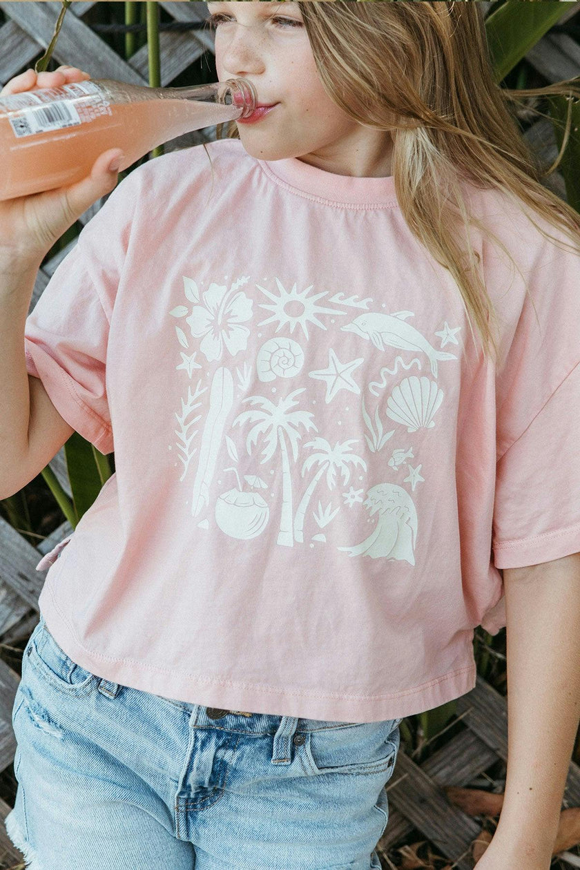 Cropped Boxy Beach Vibes Tee / Pink