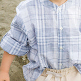 James Mandarin Collar Long Sleeve Check Shirt