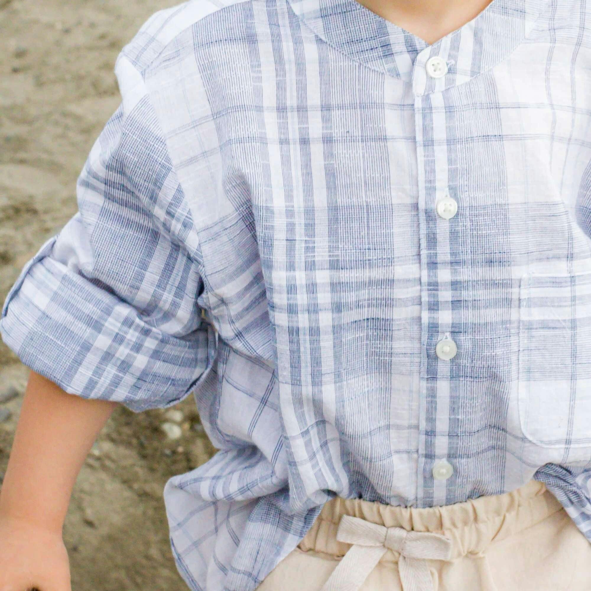James Mandarin Collar Long Sleeve Check Shirt