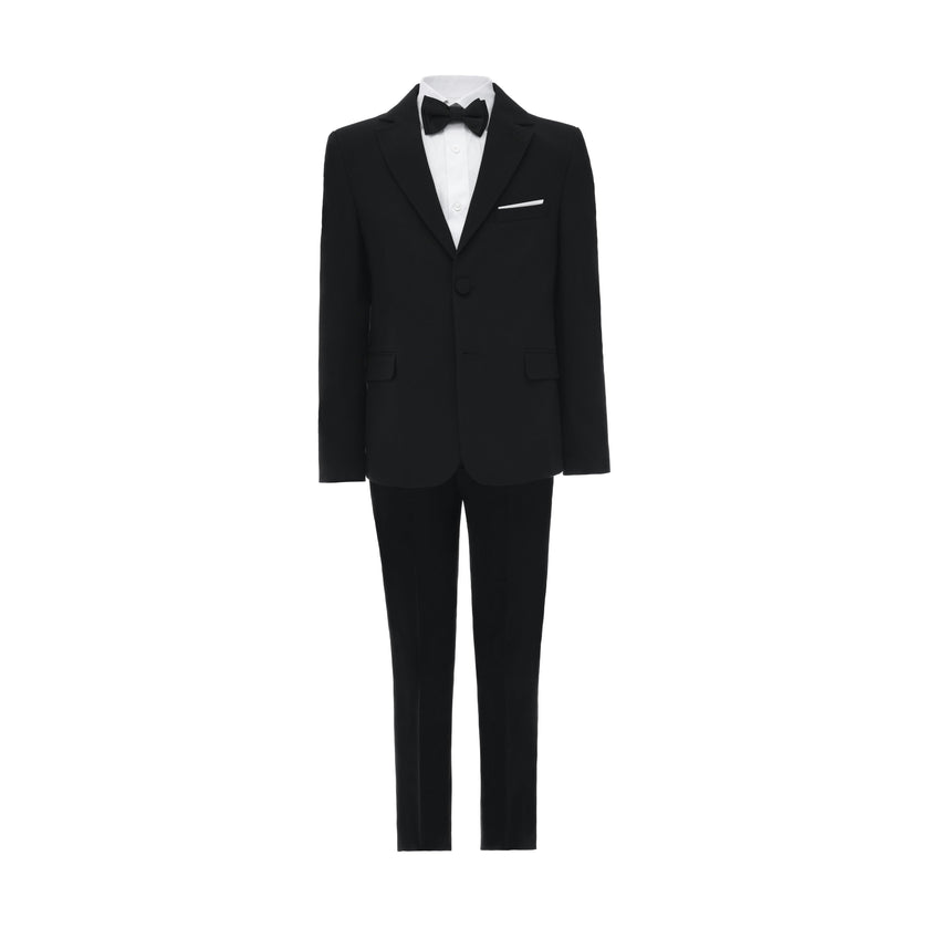 Black Single-Breasted Satin-Lapel Suit Set