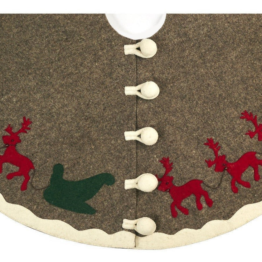 Hand Felted Wool Reindeer and Sleigh Christmas Tree Skirt Arcadia Home