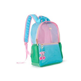 Colorblock Clear Backpack by Packed Party | Pink Glitter Panel, Blue Bow, Cherry Bag Charm | 17" Cute Backpack for Girls