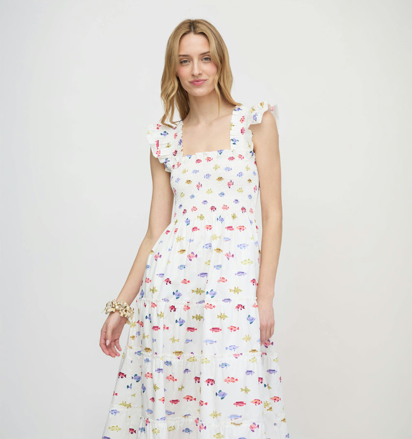 The Ellie Nap Dress - White Rainbow Fish