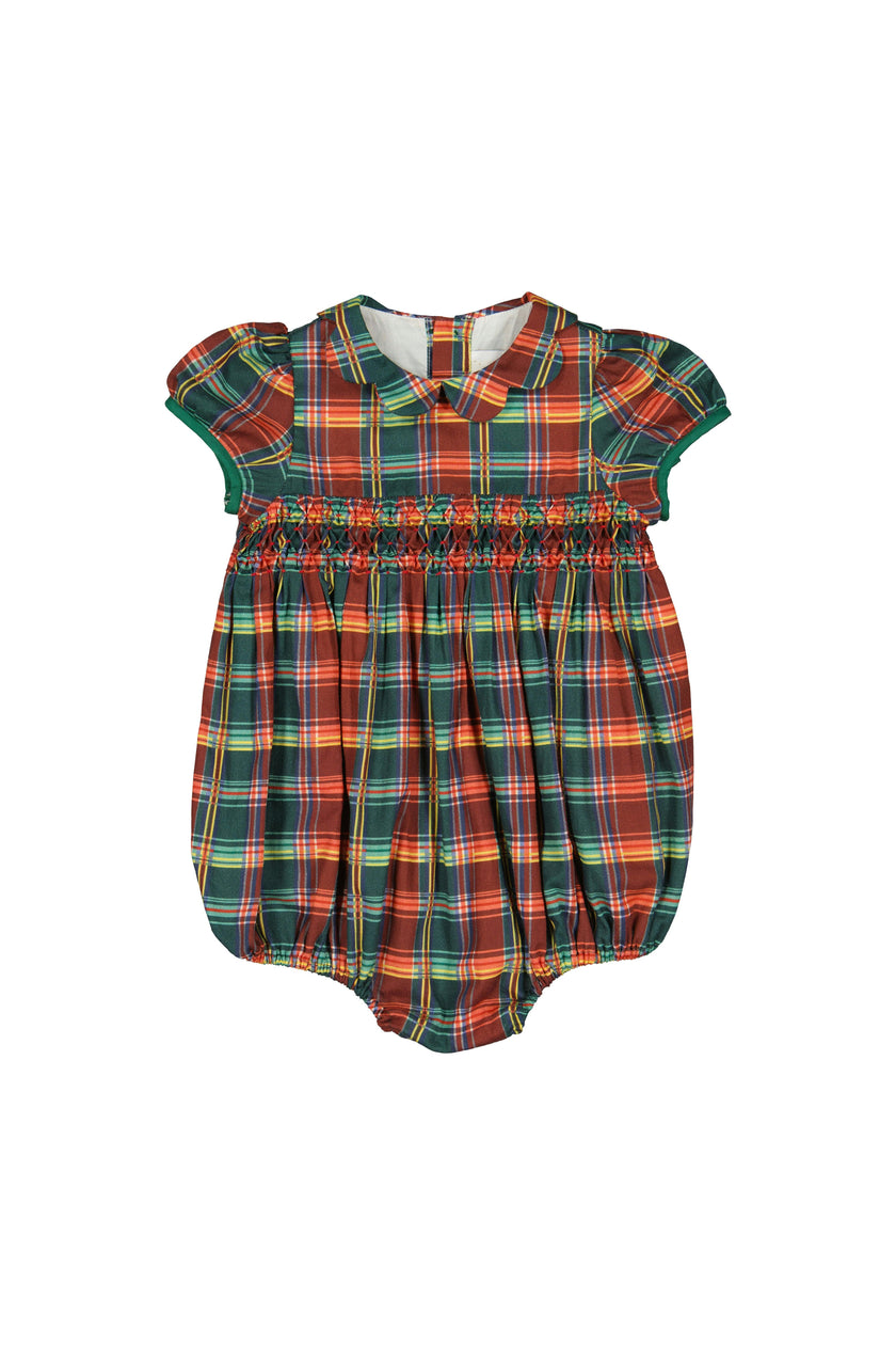 VICTOIRE TARTAN SMOCKED ROMPER