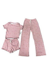 Girls Printed Lounge 3 Pc Short Sleeve Top Pants and Shorts Set