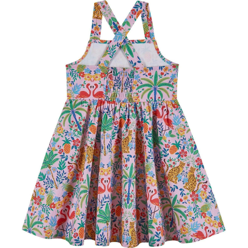 Girls Textured Cotton Poplin Dress | Pink Cheetah