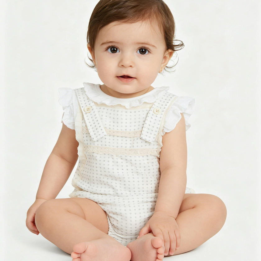 Beige Dotted Lace Romper