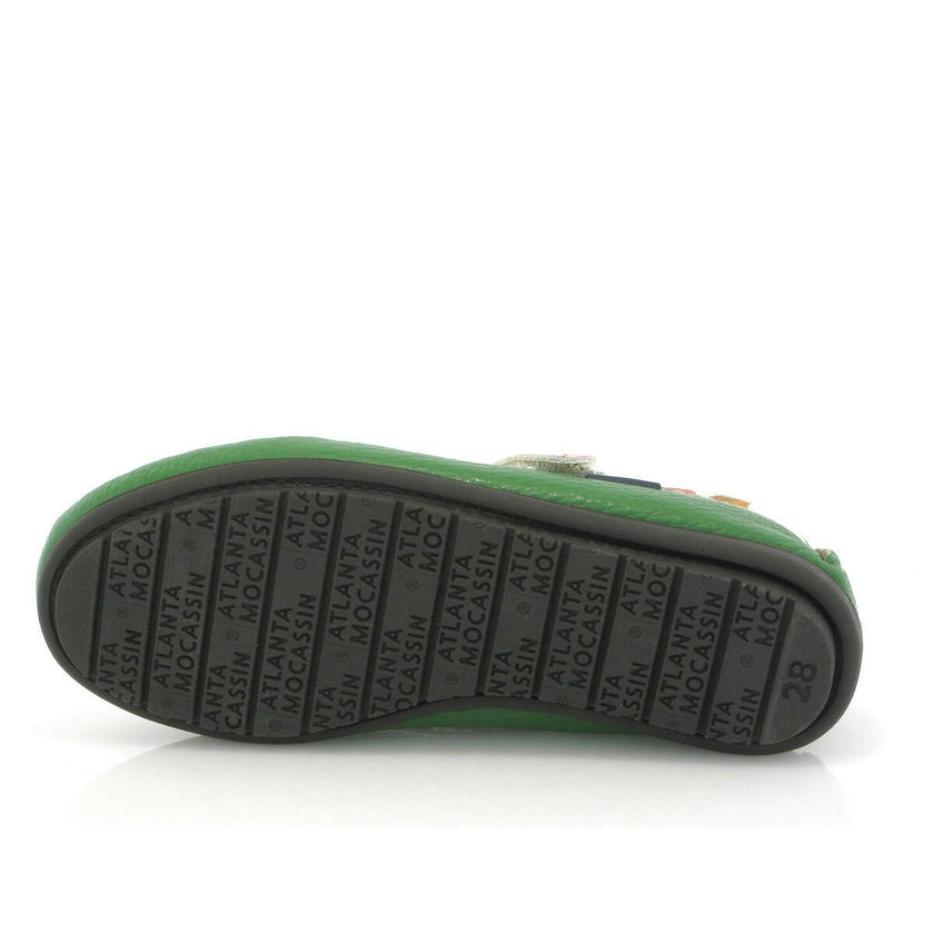 Mary Jane Moccasins, Green Printed Leather