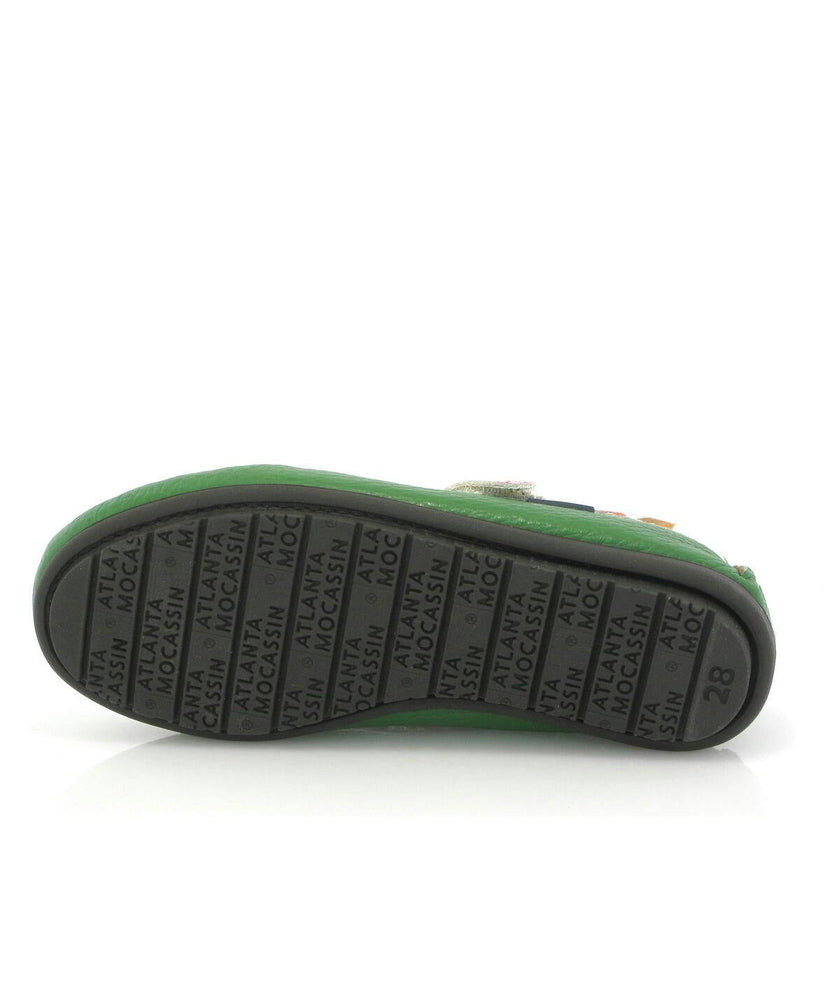 Mary Jane Moccasins, Green Printed Leather