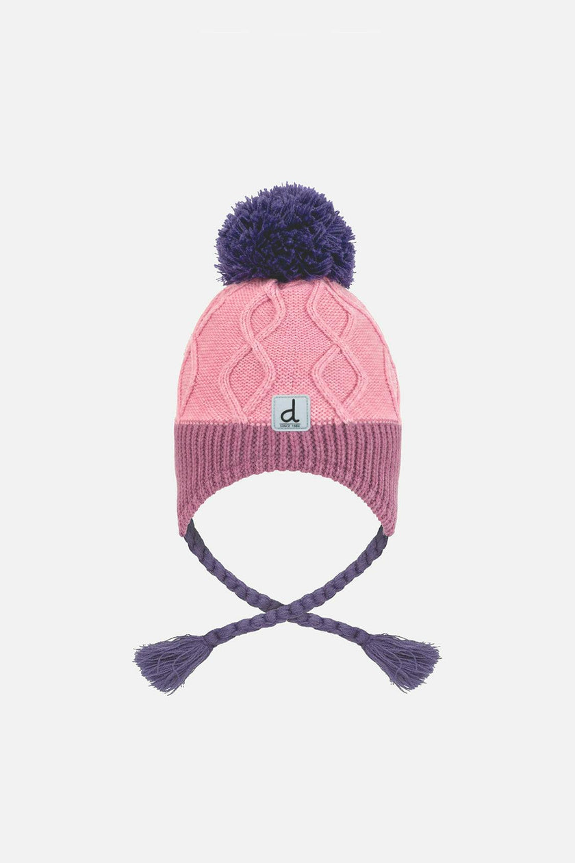 Baby Winter Peruvian Knit Hat With Pompom Pink And Mauve