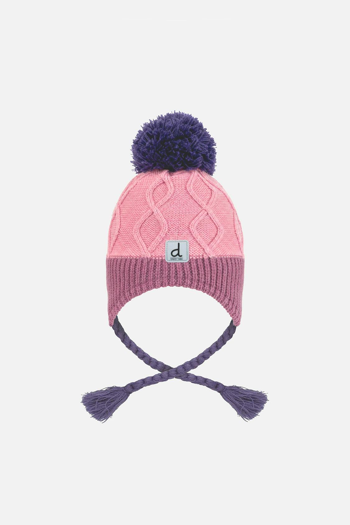 Baby Winter Peruvian Knit Hat With Pompom Pink And Mauve