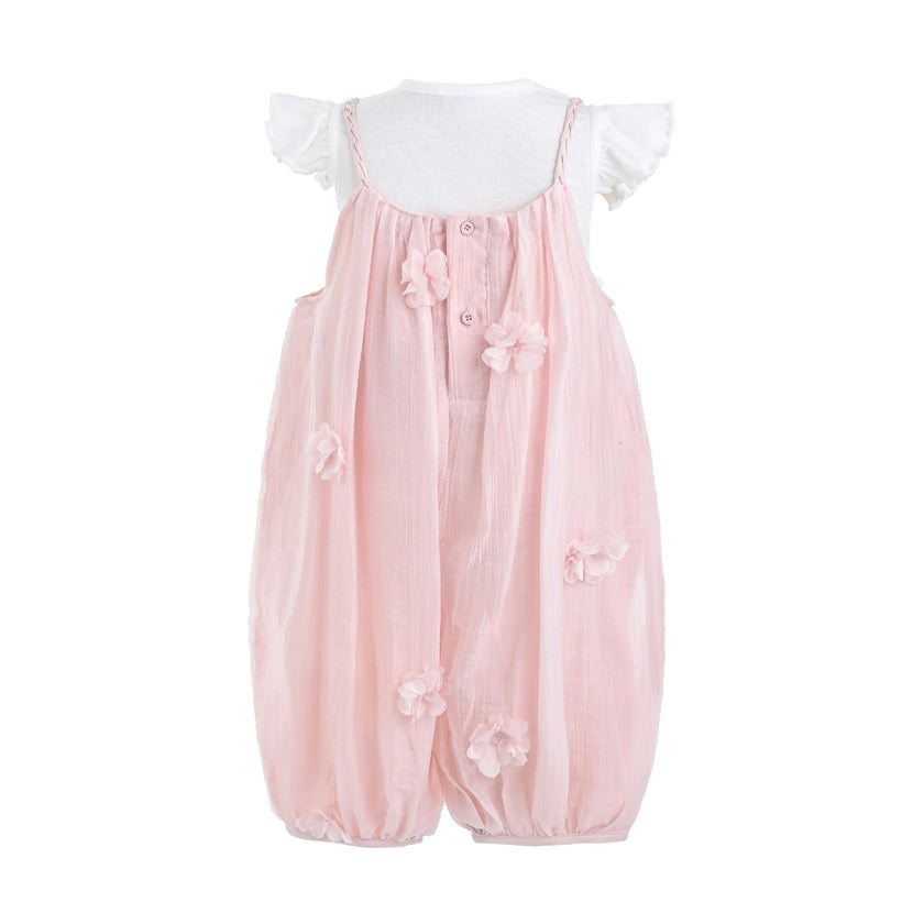 Pink Romper & White Top Set