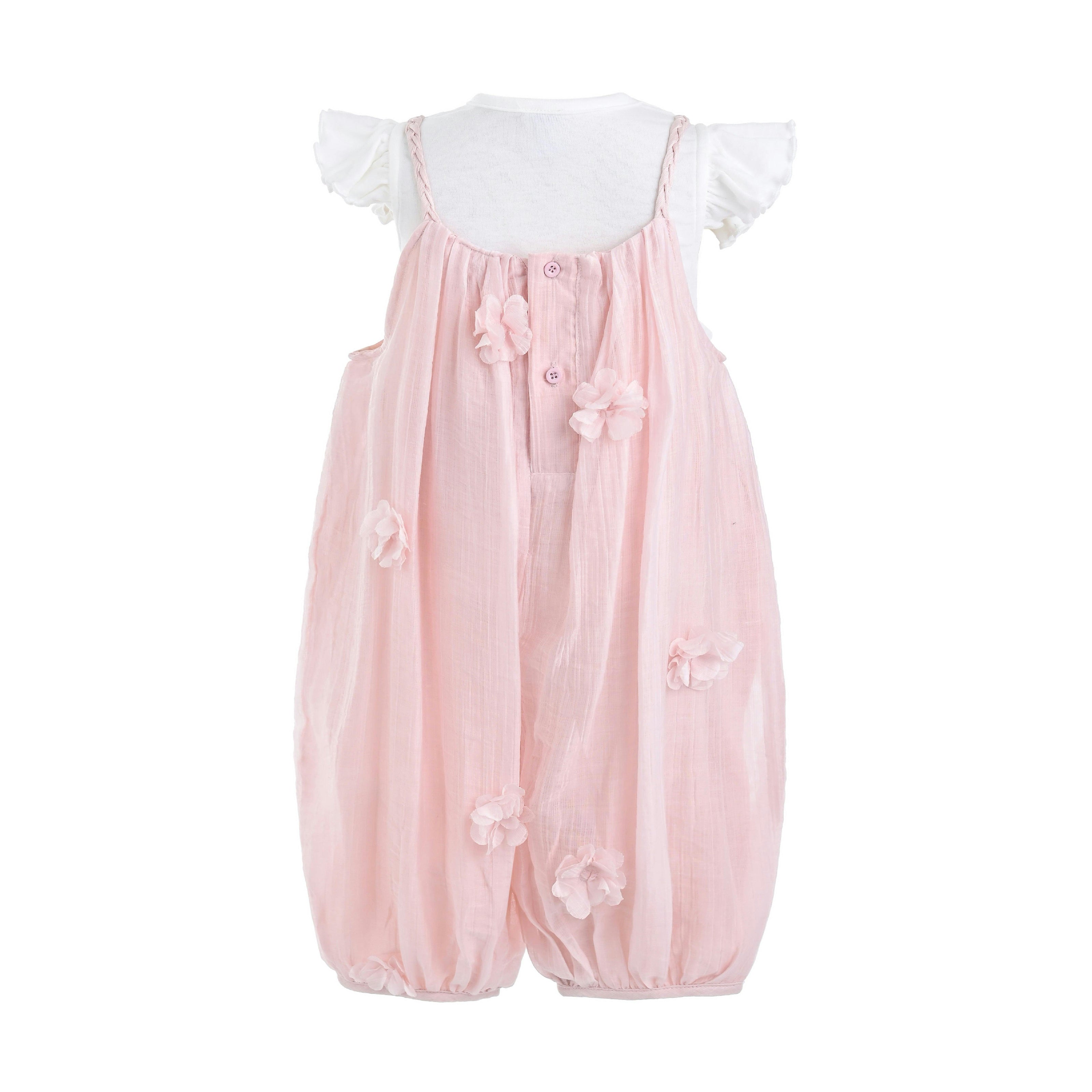 Pink Romper & White Top Set